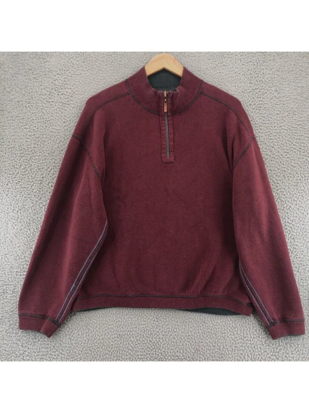 Tommy Bahama Sweater Mens Extra Large Red Gray Reversible Knit 1/4 Zip Mock Neck